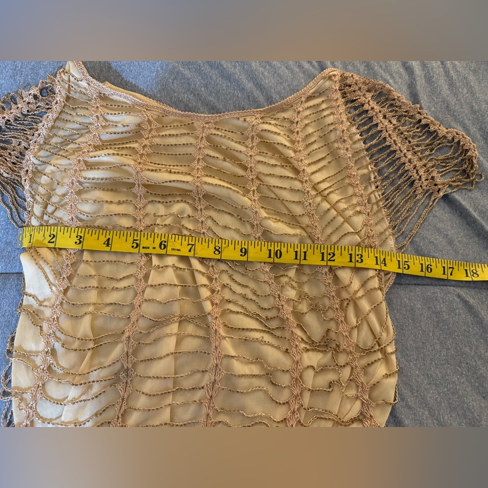 Vintage Gold Mesh Golden Beaded Overlay size L - Picture 10 of 11